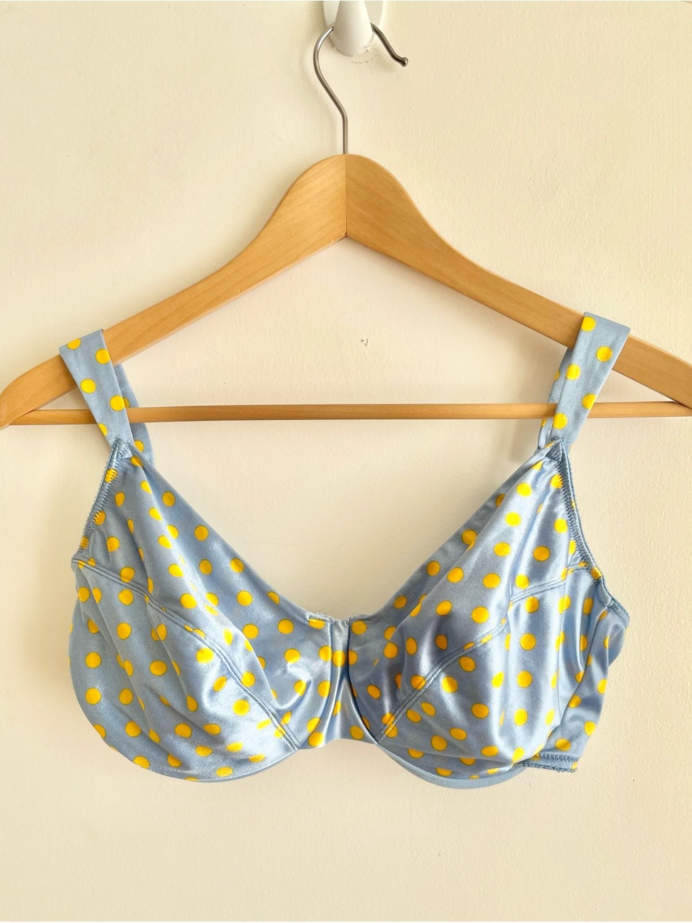 Victoria's Secret Vintage Blue Yellow Polka Dot Second Skin Satin Bra 38D Y2K